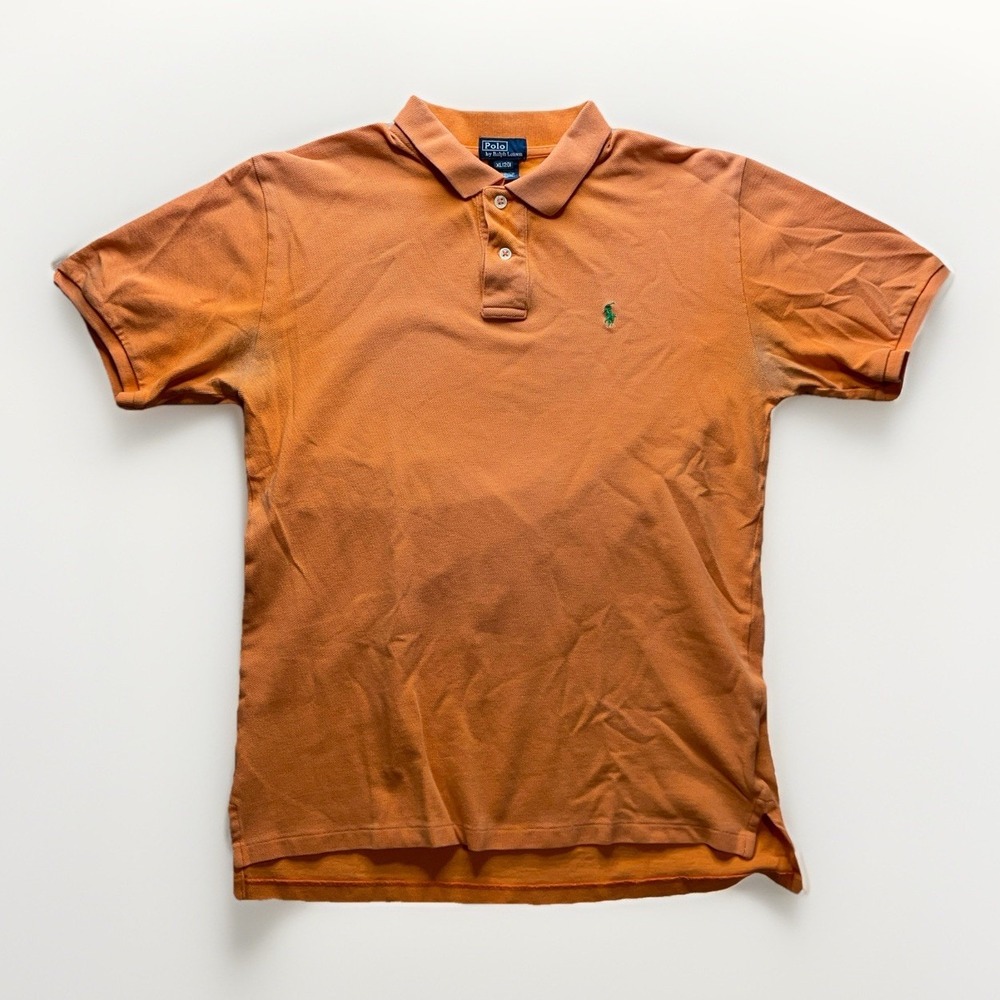 Polo Ralph Lauren Boys XL Orange Polo Shirt Green Pony Sunfaded Casual Preppy